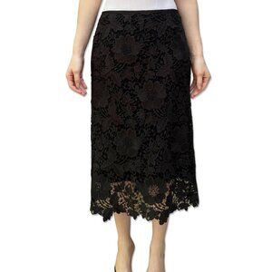 Lafayette 148 New York Black Lace Cutout Appliqué Skirt Size 2